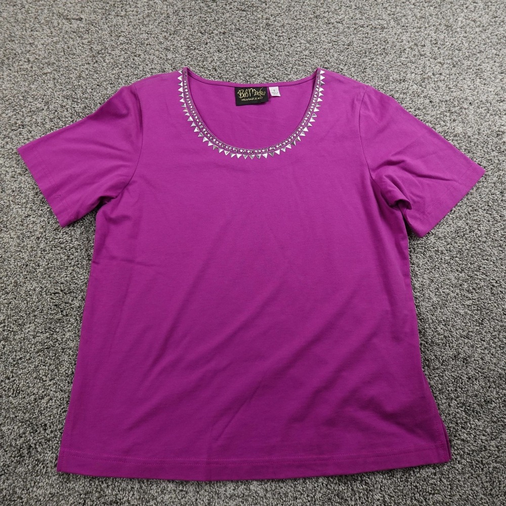 Bob Mackie Shirt Womens Small Purple Embellished Wearable Art Short‎ Sleeve Top